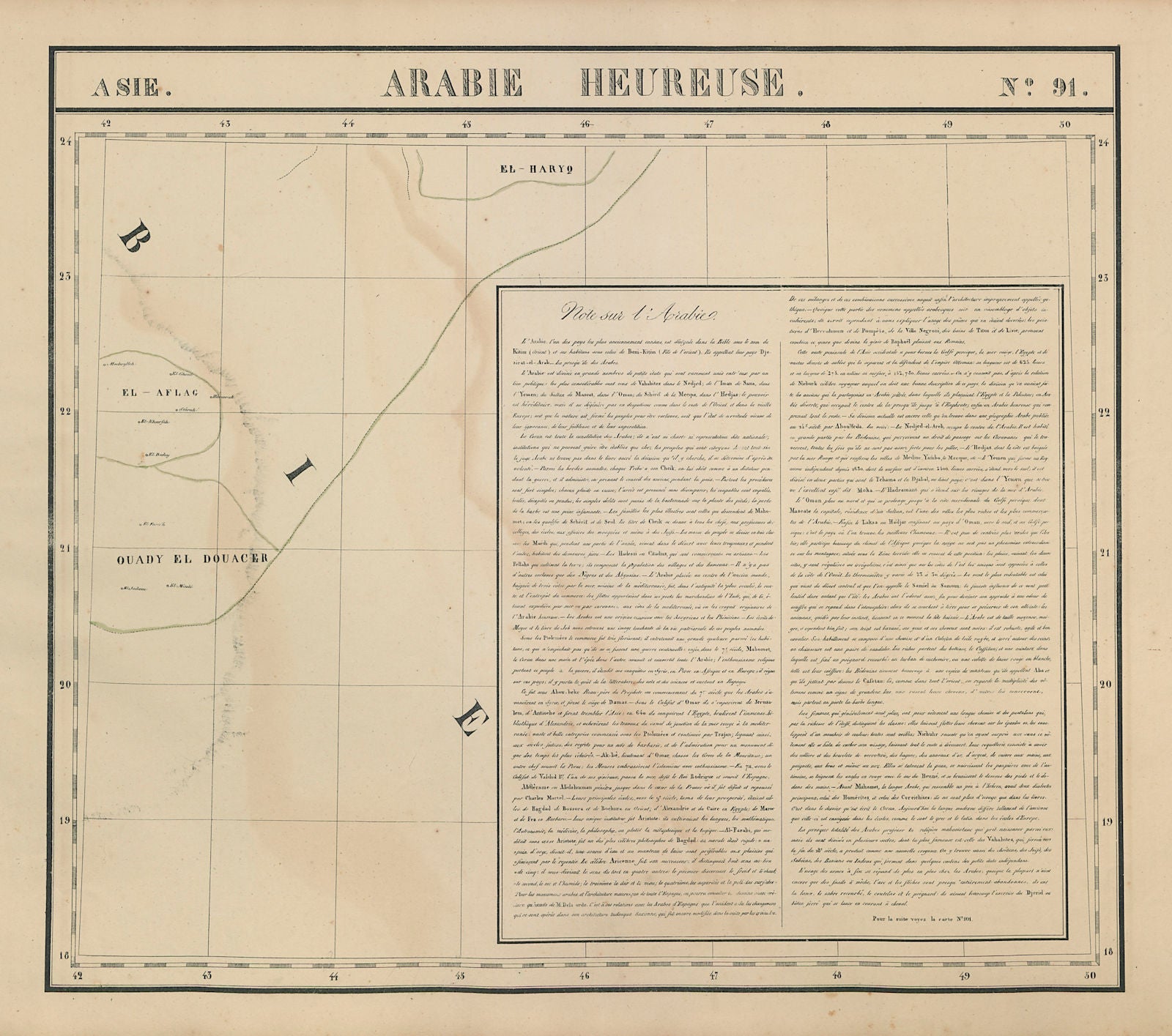 Asie. Arabie Heureuse #91 Saudi Arabia Empty Quarter. VANDERMAELEN 1827 map